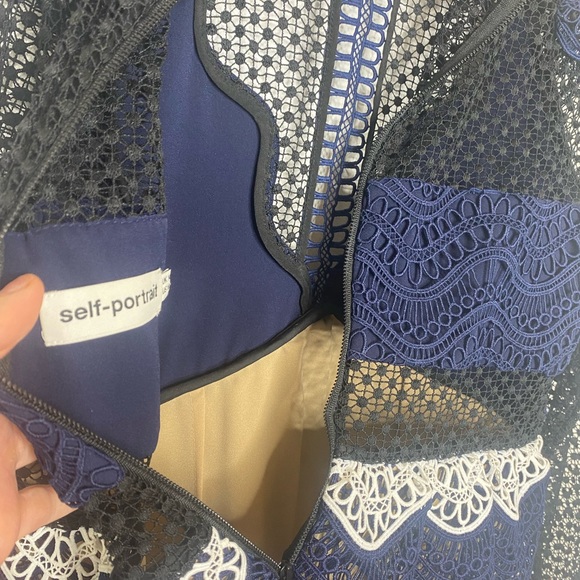 SELF-PORTRAIT Wave Guipure Lace Tiered Ruffled Mini Cocktail Dress - Picture 6 of 16